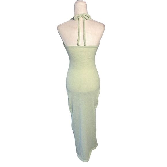 Lime green knitted halter dress with deep slit - XS - Picture 6 of 11